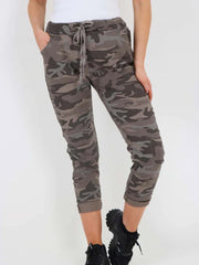Italian Camouflage Print Magic Pants - Mocha