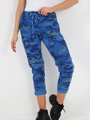 Italian Camouflage Print Magic Pants - Royal Blue