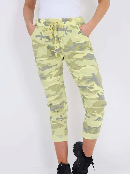 Italian Camouflage Print Magic Pants - Yellow