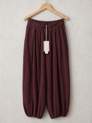 Italian Crinkle Fabric Elasticated Waist Harem Trousers - Plum