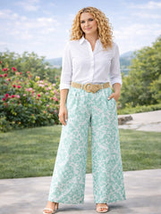 Italian Paisley Print Palazzo Trousers With Belt - Mint
