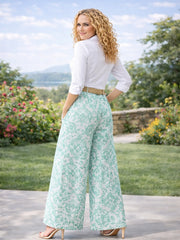 Italian Paisley Print Palazzo Trousers With Belt - Mint