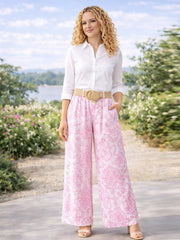 Italian Paisley Print Palazzo Trousers With Belt - Pink
