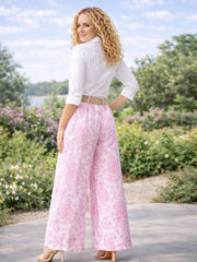 Italian Paisley Print Palazzo Trousers With Belt - Pink