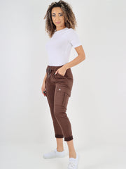 Italian Plain Cargo Magic Pants - Chocolate