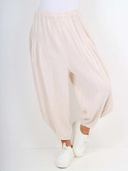 Italian Relaxed Fit Harem Linen Pants - Beige