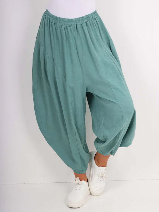 Italian Relaxed Fit Harem Linen Pants - Mint