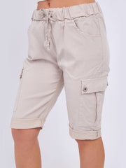 Italian Side Pockets Cargo Magic Shorts - Beige