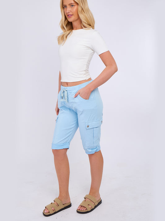 Italian Side Pockets Cargo Magic Shorts - Sky Blue