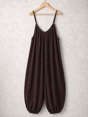 Italian Strappy Harem Style Jumpsuit With Side Pockets - Chocolate