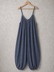 Italian Strappy Harem Style Jumpsuit With Side Pockets - Denim