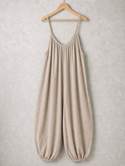 Italian Strappy Harem Style Jumpsuit With Side Pockets - Mocha