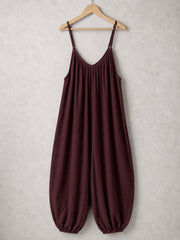 Italian Strappy Harem Style Jumpsuit With Side Pockets - Plum