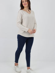 Italian V-neck Soft Knitted Jumper - Beige