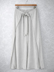 Italian Wrap Front & Split Hem Wide Leg Trousers With Tie Waist - Grey