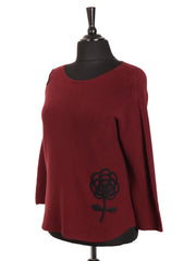 Italian Applique Flower Soft Knit Jumper - Wine