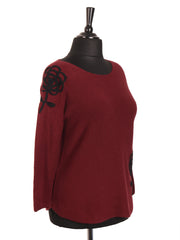 Italian Applique Flower Soft Knit Jumper - Wine