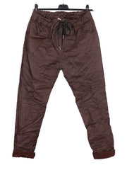 Italian Wet Look Stretch Magic Trousers - Chocolate