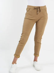 Italian Plain Magic Pants With Side Pockets - Camel