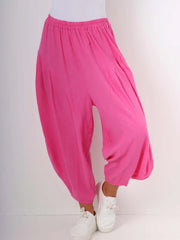 Italian Relaxed Fit Harem Linen Pants - Cerise