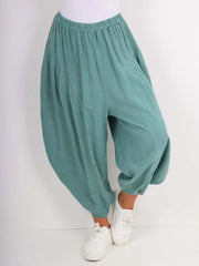 Italian Relaxed Fit Harem Linen Pants - Mint
