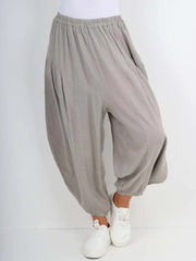 Italian Relaxed Fit Harem Linen Pants - Mocha
