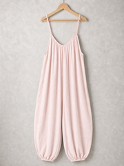 Italian Strappy Harem Style Jumpsuit With Side Pockets - Baby Pink