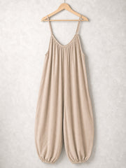 Italian Strappy Harem Style Jumpsuit With Side Pockets - Beige