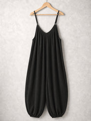 Italian Strappy Harem Style Jumpsuit With Side Pockets - Black