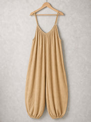 Italian Strappy Harem Style Jumpsuit With Side Pockets - Camel
