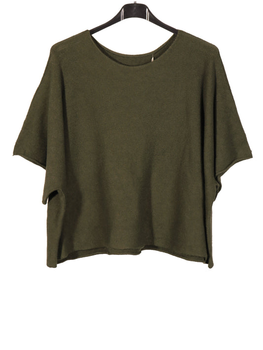 Italian Plain Knitted Batwing Crop Jumper - Army Green