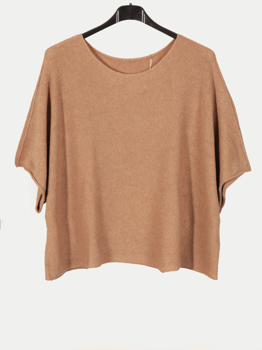 Italian Plain Knitted Batwing  Crop Jumper - Camel
