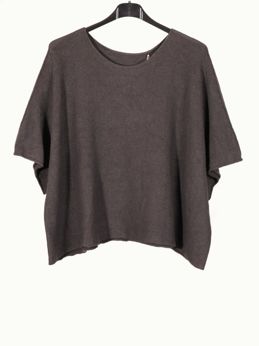 Italian Plain Knitted Batwing Crop Jumper - Dark Grey