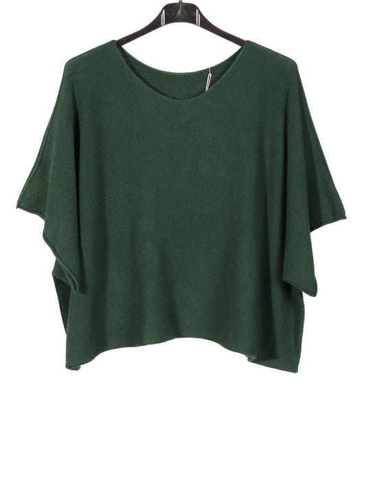 Italian Plain Knitted Batwing Crop Jumper - Hunter Green