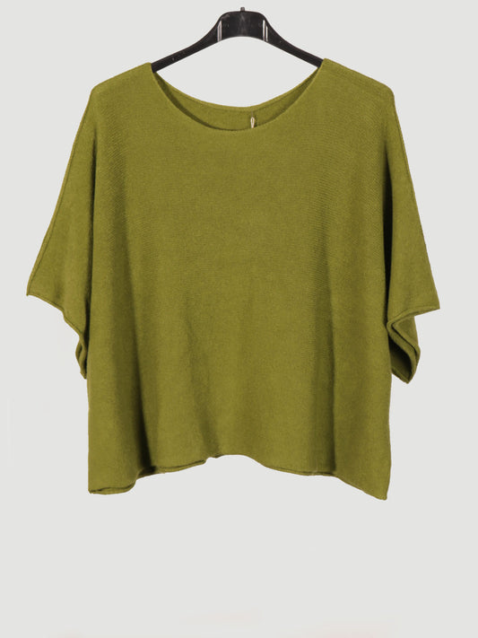 Italian Plain Knitted Batwing Crop Jumper - Lime Green