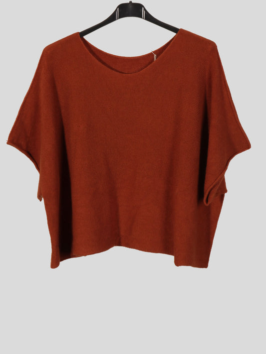Italian Plain Knitted Batwing Crop Jumper - Rust