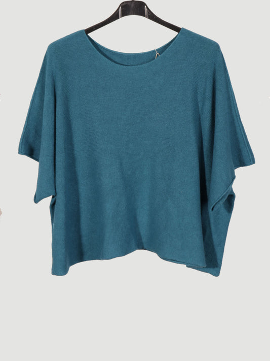 Italian Plain Knitted Batwing Crop Jumper - Teal