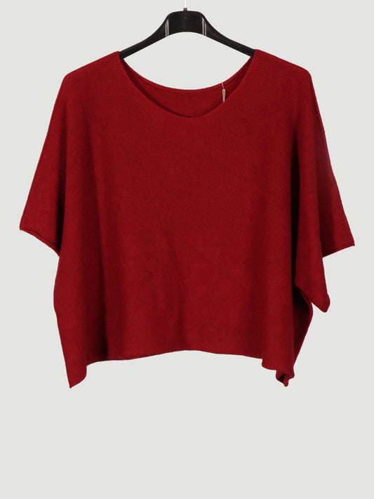 Italian Plain Knitted Batwing Crop Jumper - Wine