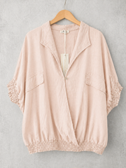 Made In Italy Wrap-front Flowy Cropped Batwing Top With Elastic Hem - Baby Pink
