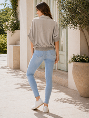 Made In Italy Wrap-front Flowy Cropped Batwing Top With Elastic Hem - Mocha