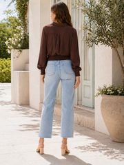 Made In Italy Wrap-front Flowy Cropped Top With Elastic Hem - Chocolate