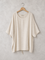 Plus Size Italian Ruched Detail Batwing Linen Top - Beige
