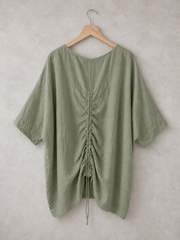 Plus Size Italian Ruched Detail Batwing Linen Top - Khaki