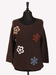 Italian Embossed Flower Soft Knit Jumper - Chocolate