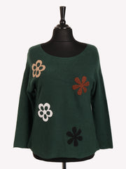 Italian Embossed Flower Soft Knit Jumper - Hunter Green