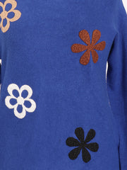 Italian Embossed Flower Soft Knit Jumper - Royal Blue