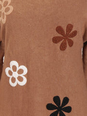 Italian Embossed Flower Soft Knit Jumper - Camel