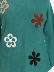 Italian Embossed Flower Soft Knit Jumper - Teal