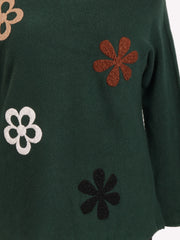 Italian Embossed Flower Soft Knit Jumper - Hunter Green