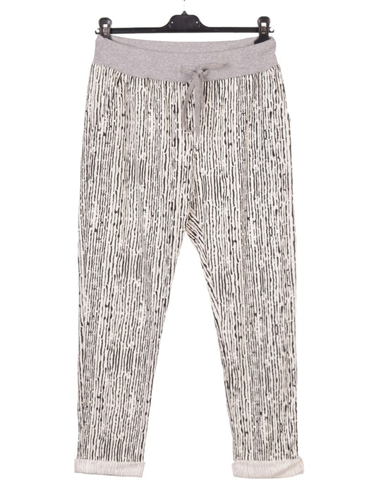 Italian Broken Stripe Printed Cotton Joggers - Black